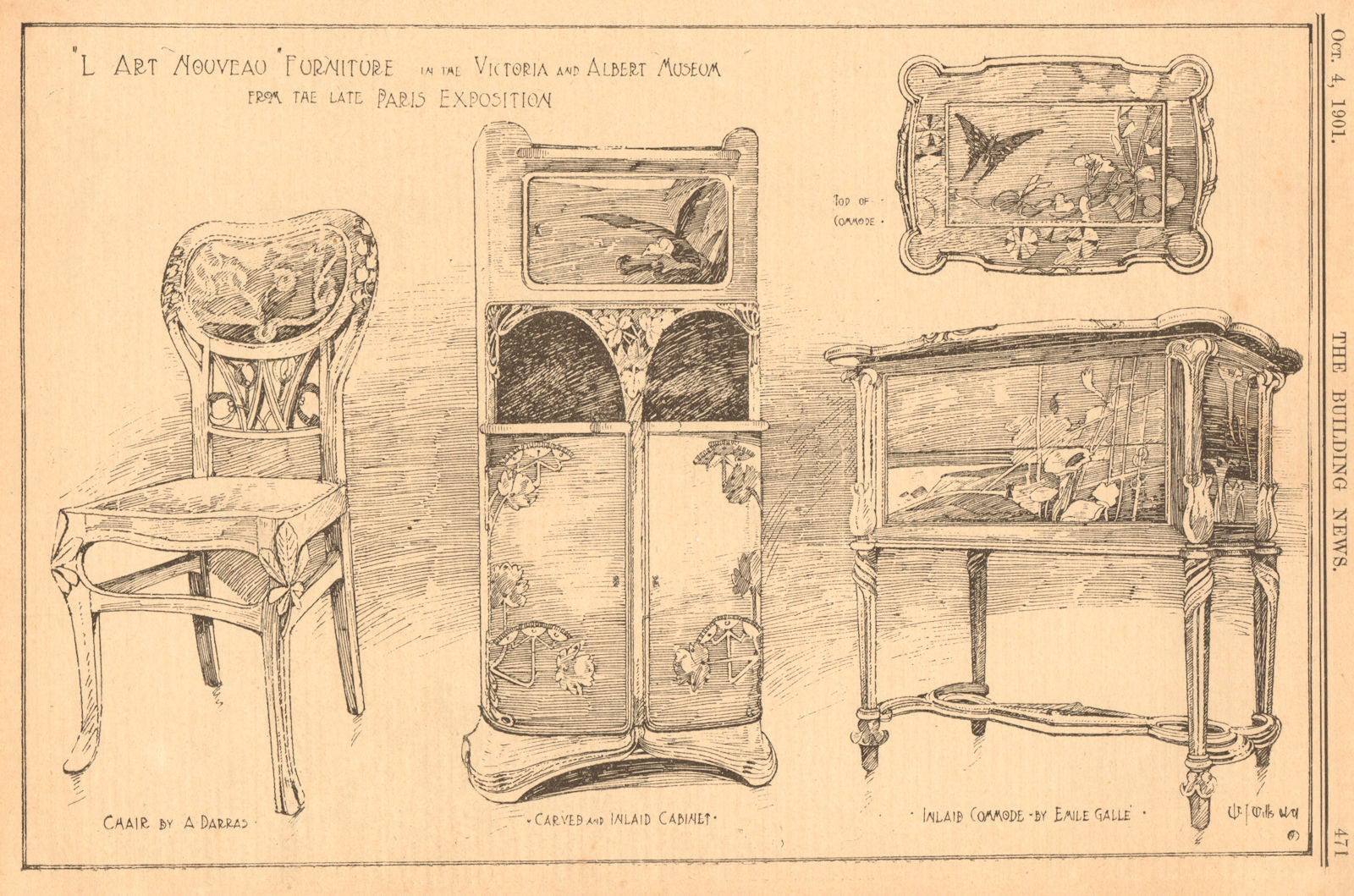 Art Nouveau furniture Victoria & Albert Museum. Darras. Cabinet Emile Galle 1901